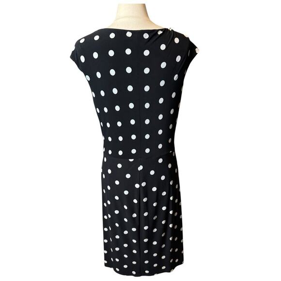 Lauren Ralph Lauren Polka Dot Dress Midi Ruched Size 16 Black White - Picture 4 of 6